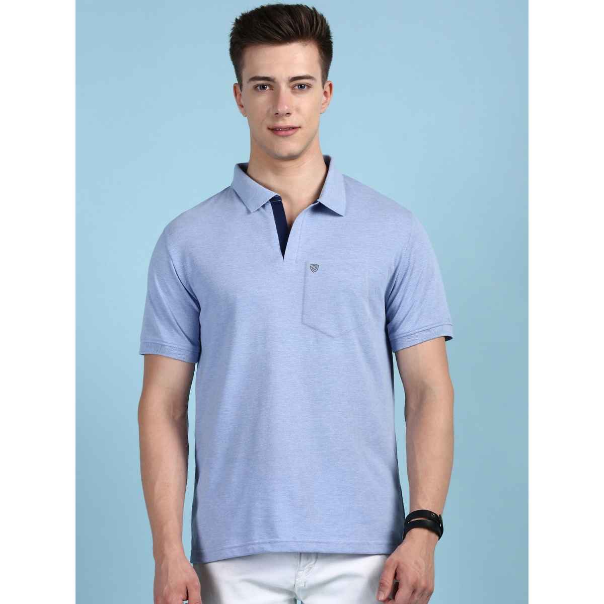 Lux Cozi Men's Solid Cotton Polo T-shirt with Pocket | Oxy Blue - XXL