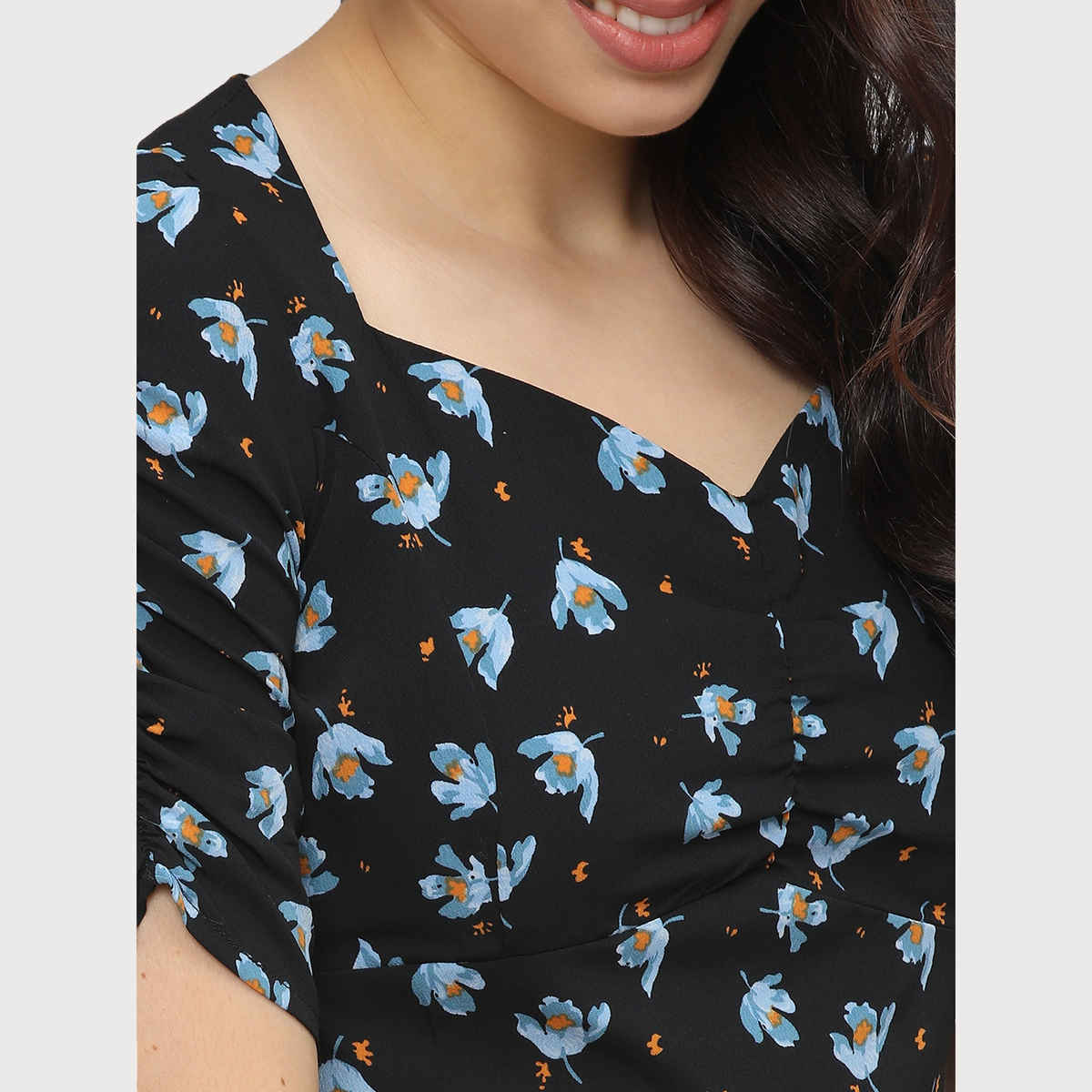 Tokyo Talkies Women's Floral Crepe A-Line Dress | Black - L