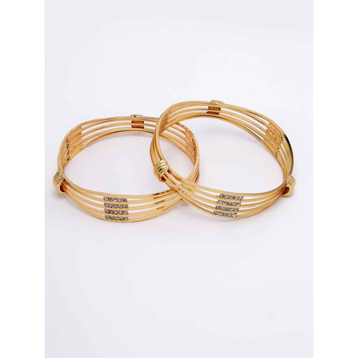 NVR Women's Set of 2 Gold Plated American Diamond-studded Bangles | NVR2345-L