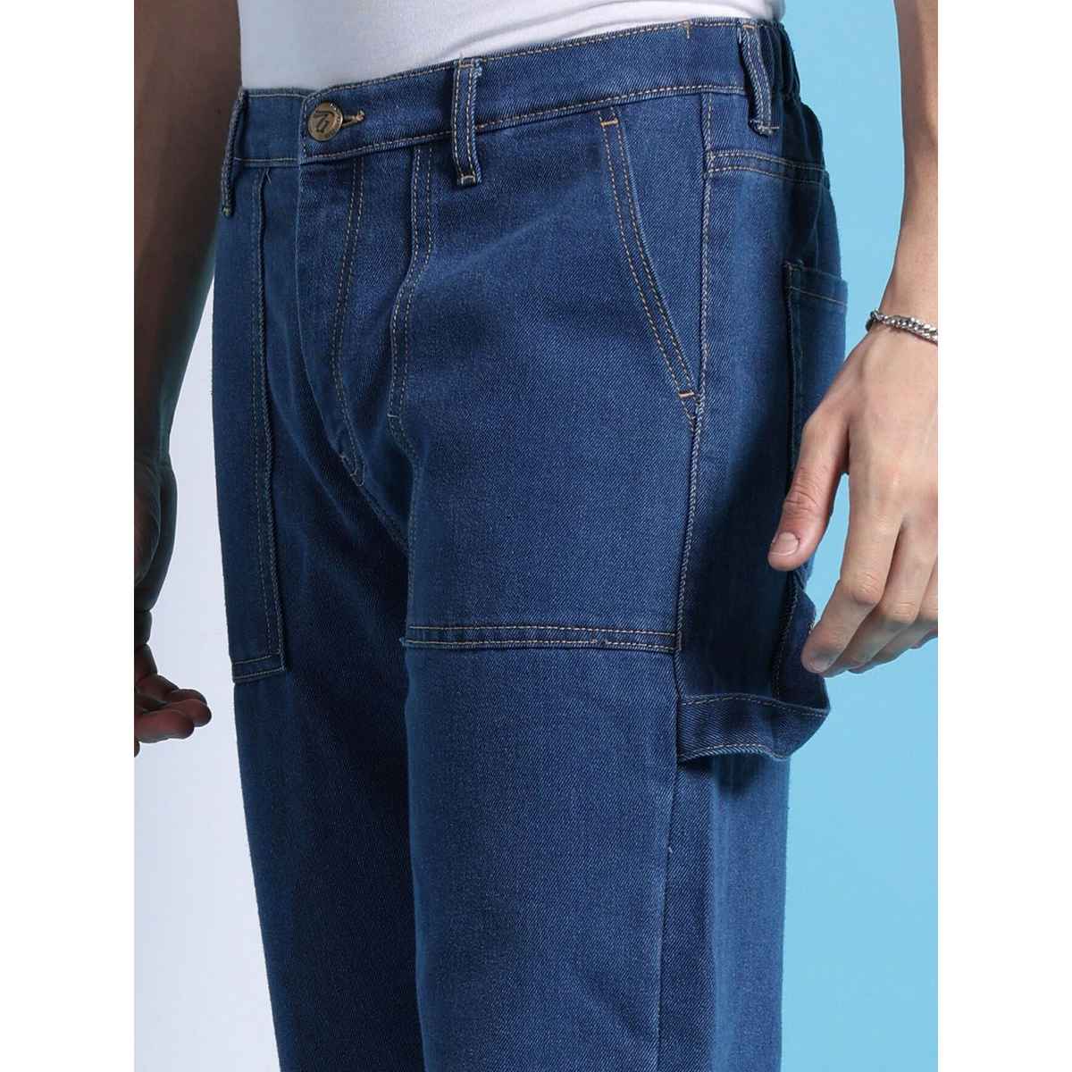 The Indian Garage Co Men's G371 Baggy Fit Solid Street Jeans | Solid Blue | 34