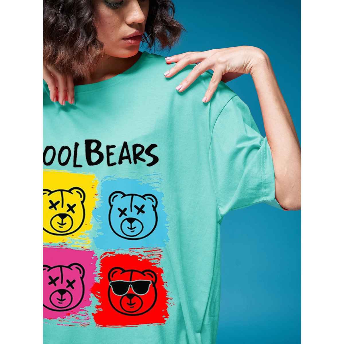 Smartees Womens Oversize Printed T-shirt | WW - 2048 | Sea Green - M