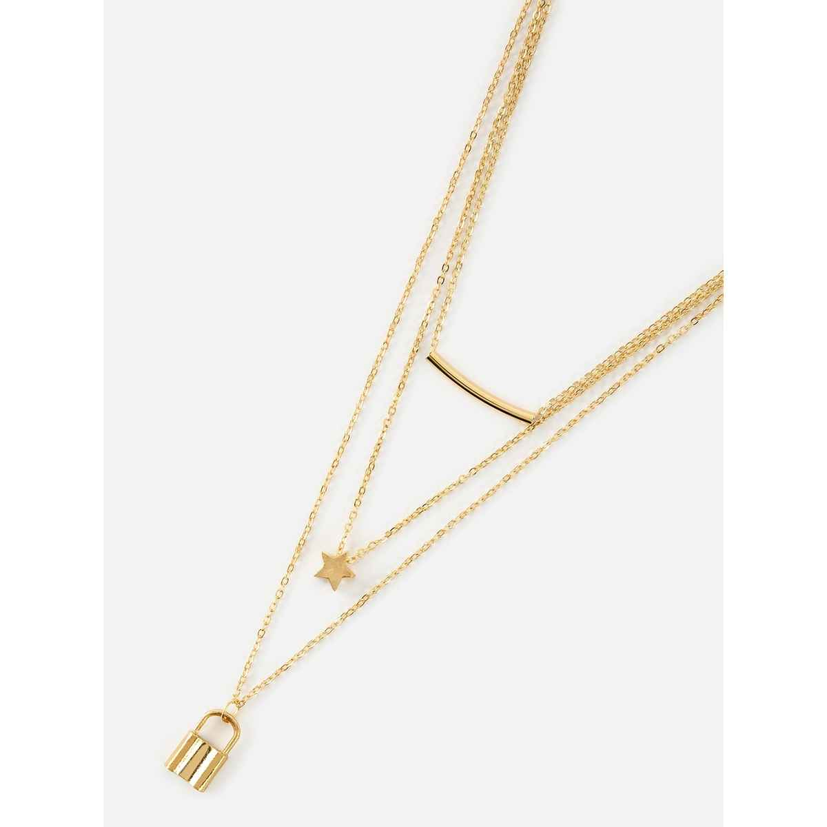 Priyassi Dual-Layered Lock Link Gold-Plated Necklace