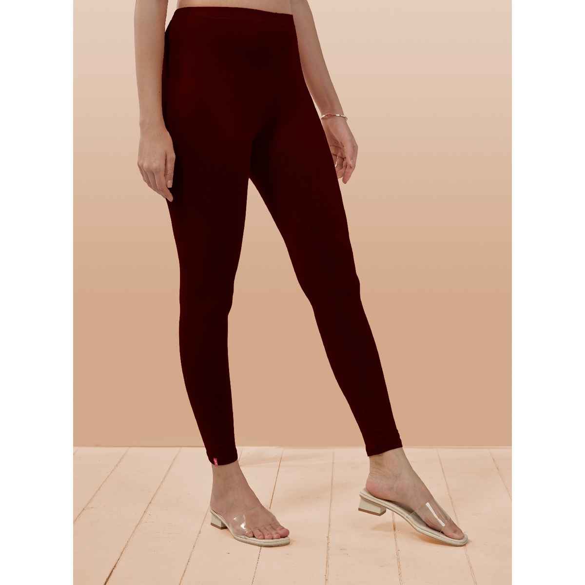 Lyra Women's Leggings Ankle Length | Maroon - Free Size