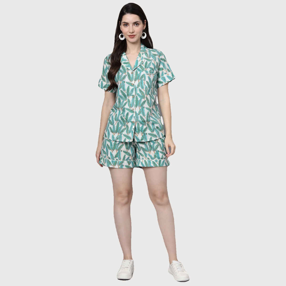 Divena Women s Handblock Print Green Cotton Night Suit | DK0230 | M