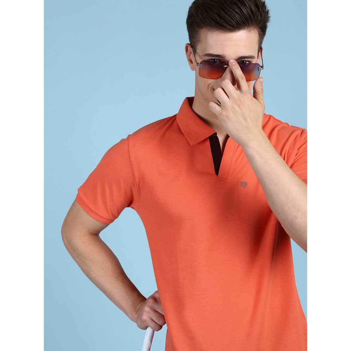 Lux Cozi Men's Solid Cotton Polo T-shirt with Pocket | Apricot - XL