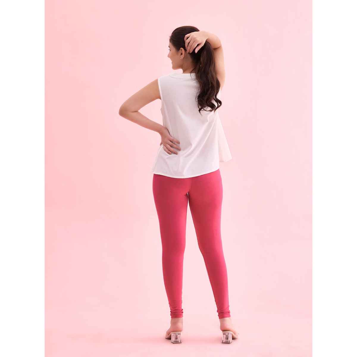 Go Colors Women's Solid Mid Rise Ankle Length Leggings | Fuchsia - M