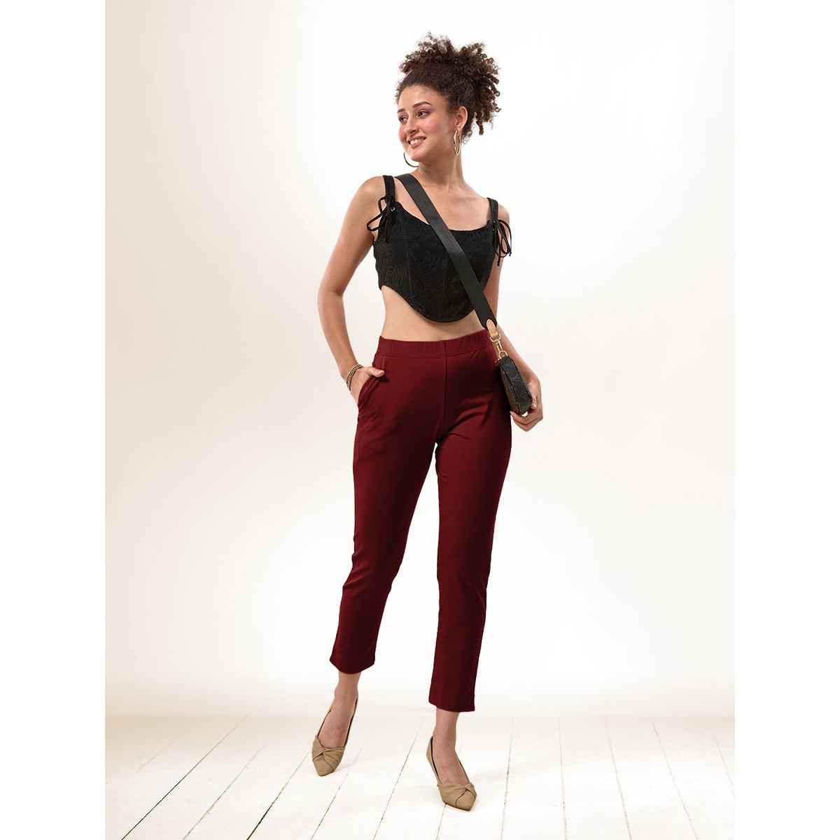 Lyra Women's Straight Pant Premium | Maroon - S