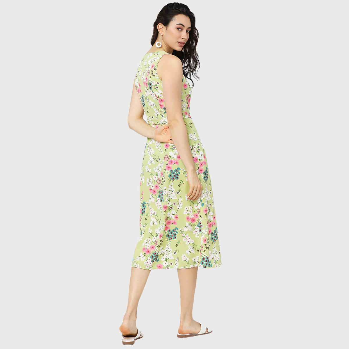 Tokyo Talkies Women's Floral A-Line Midi Dress | Green - M
