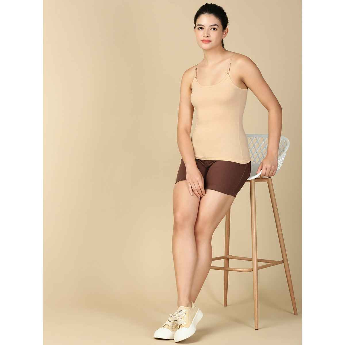 Lux Cozi Women s Premium Ultra Soft Cotton Camisole White and Beige | Size-M