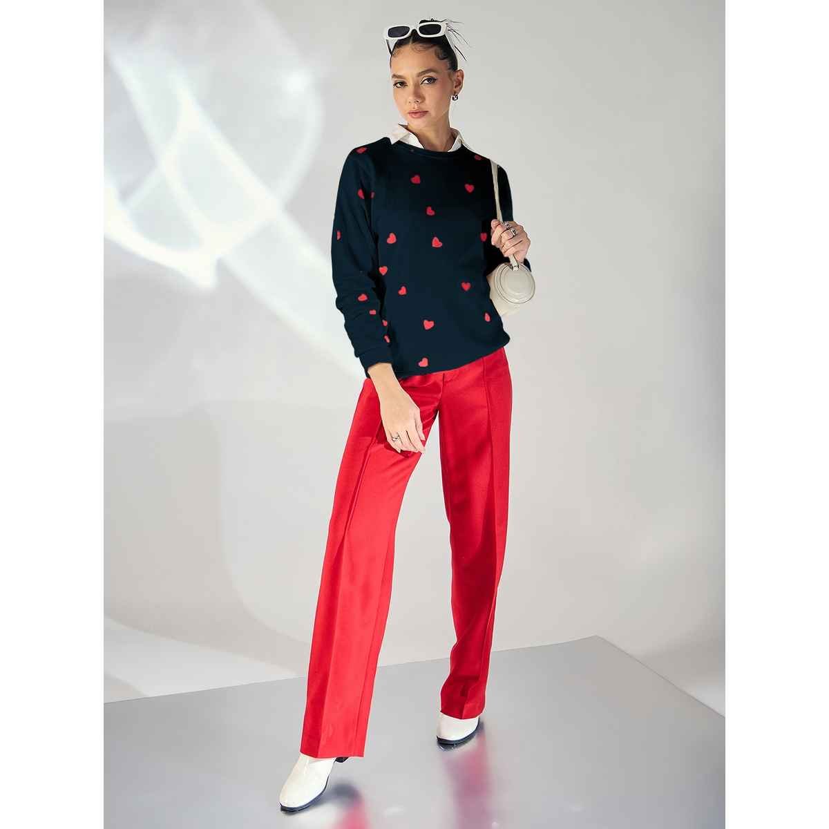 Uptownie Women's Heart Printed Cotton Sweatshirt | 120018778 | Navy Blue | M