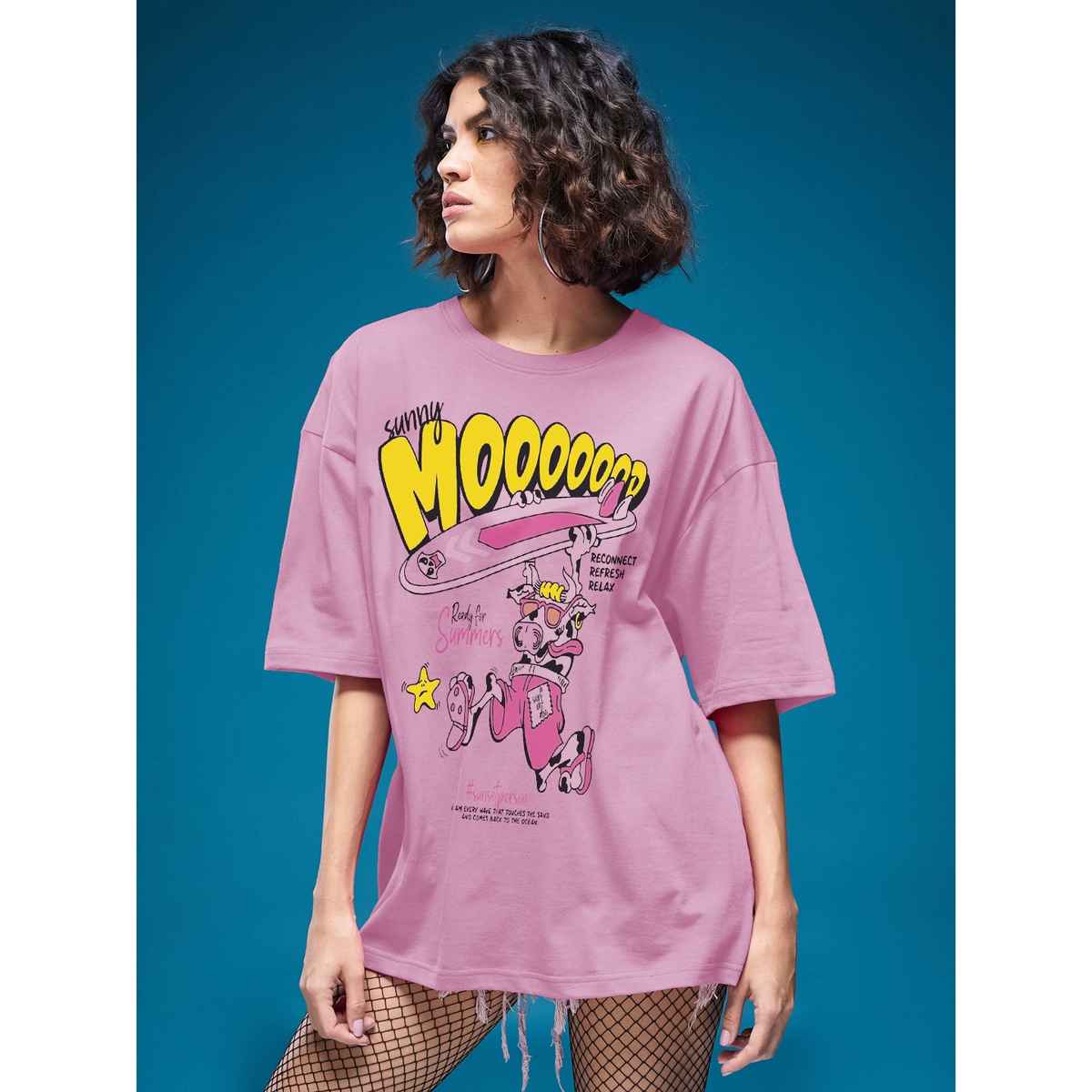 Smartees Women's Oversize Printed T-shirt | WW - 2060 | Pink - XL