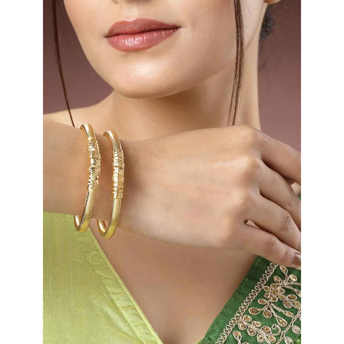 NVR Women's Set of 2 Gold-plated Handcrafted Traditional Bangles | NVR2465-M