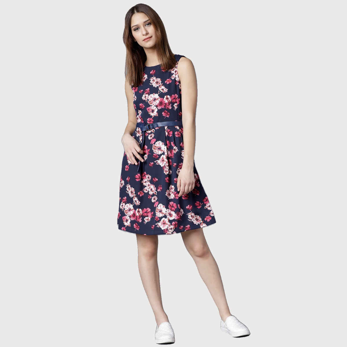 Tokyo Talkies Women's Floral Printed Fit And Flare Dress | Blue - XL