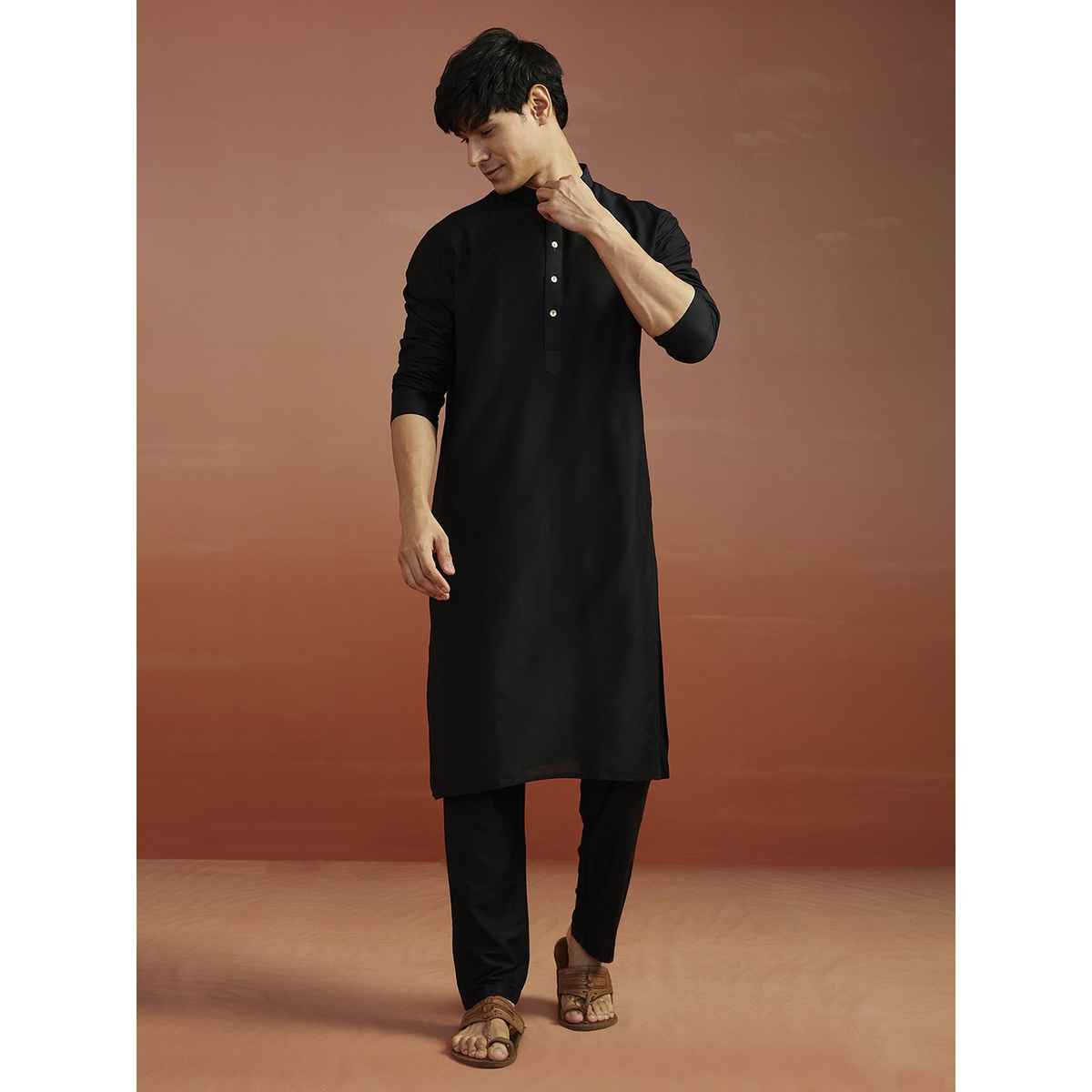 Vastramay Men's Viscose Kurta | Black - M