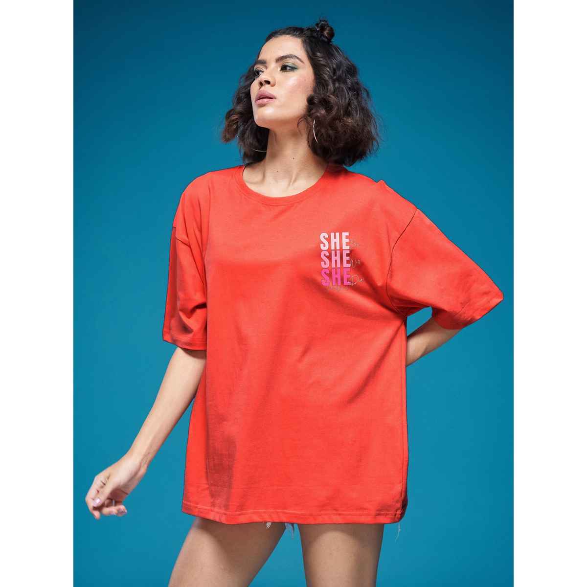 Smartees Womens Oversize Printed T-shirt | WW - 2045 | Orange | M