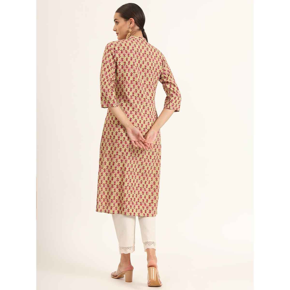 Divena Women s Red Floral Print Pure Cotton Straight Kurta | DK2122 | L