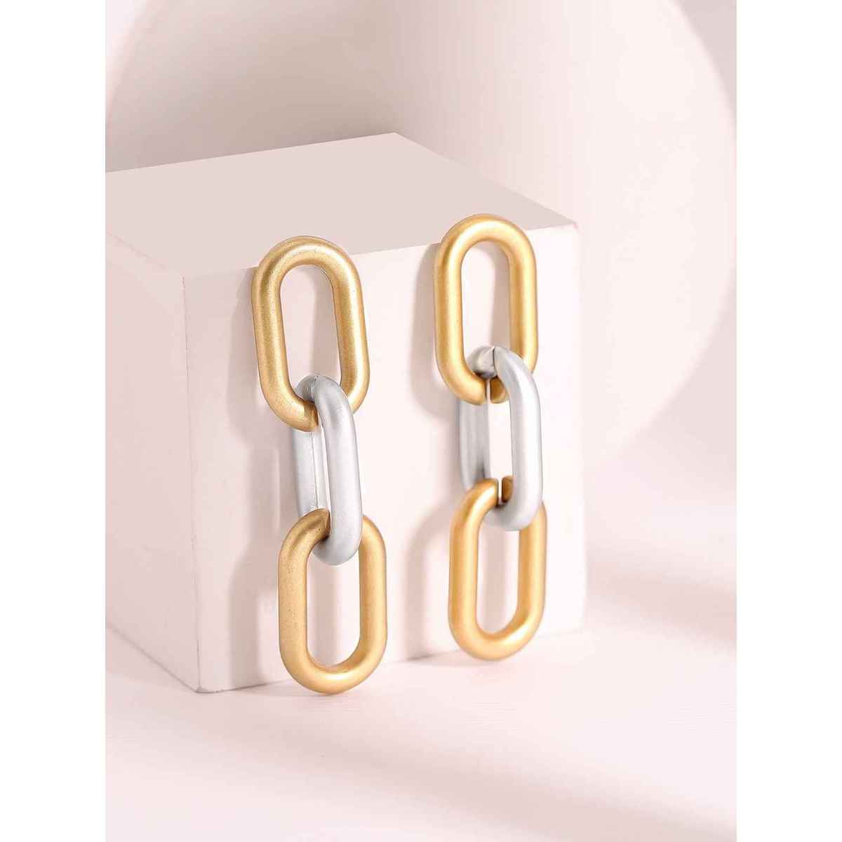 Rubans Gold & Silver Toned Geometric Drop Earrings