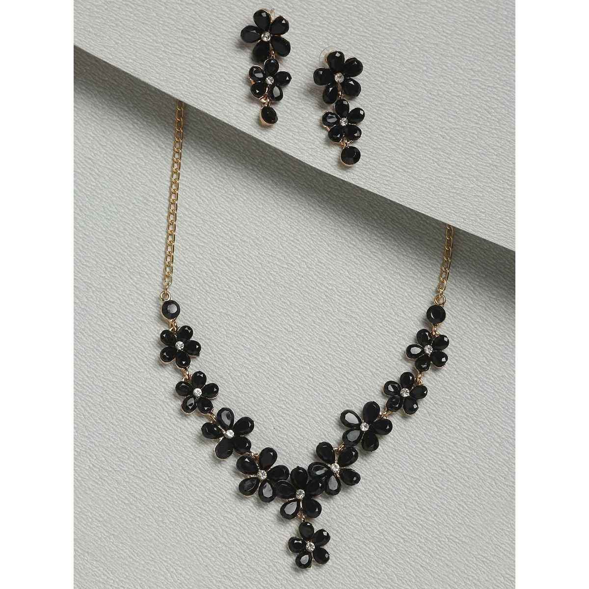 Youbella Crystal Necklace Jewellery Set With Earrings For Girls/Women (Black)(Ybnk - 5766)