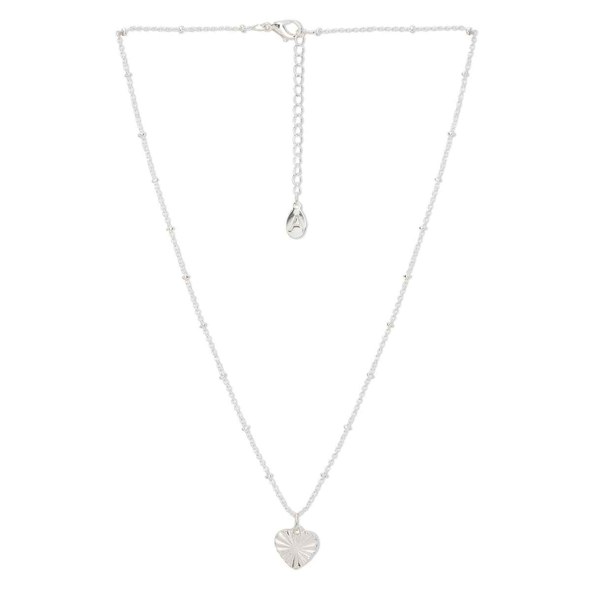 Accessorize London Women's Silver Textured Heart Pendant Necklace