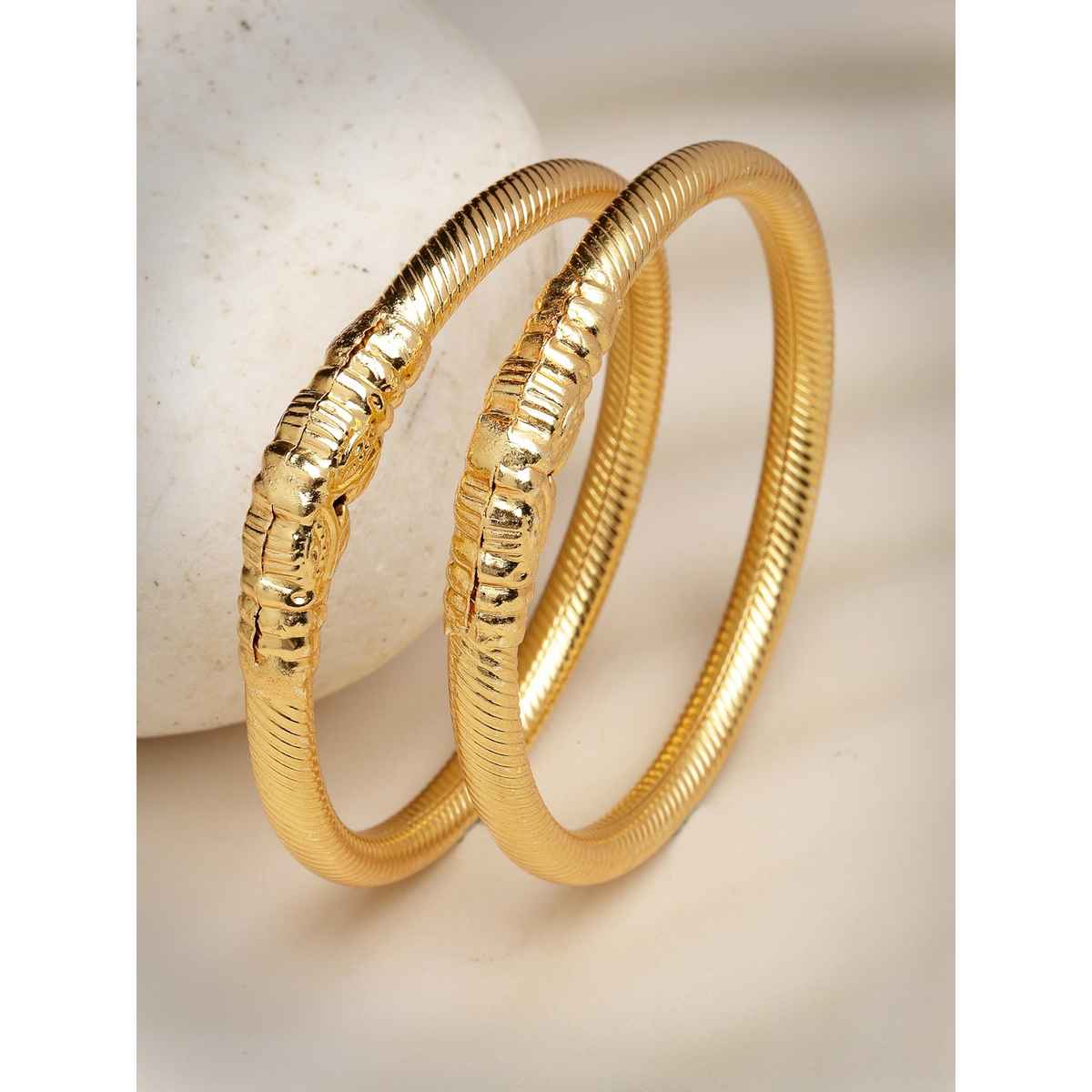 NVR Women's Set of 2 Gold-plated Handcrafted Traditional Bangles | NVR2465-M