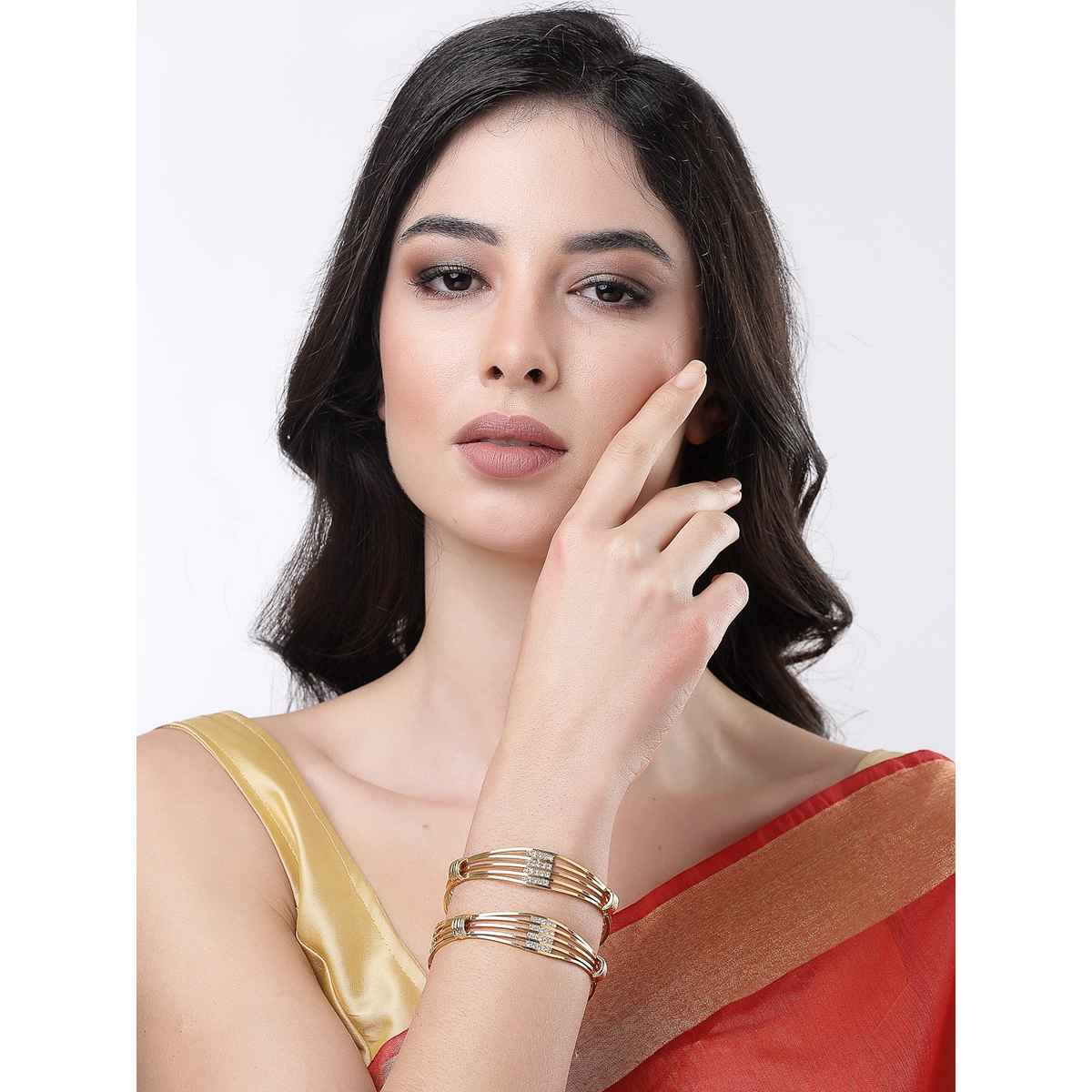 NVR Women's Set of 2 Gold Plated American Diamond-studded Bangles | NVR2345-S