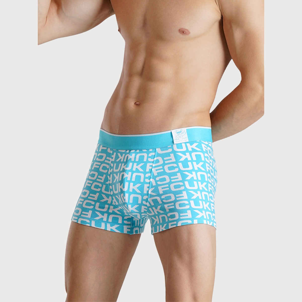 Fcuk Flex Newbold | Men s Printed Trunks Pack of 2 | Black Aop | Aqua | XL