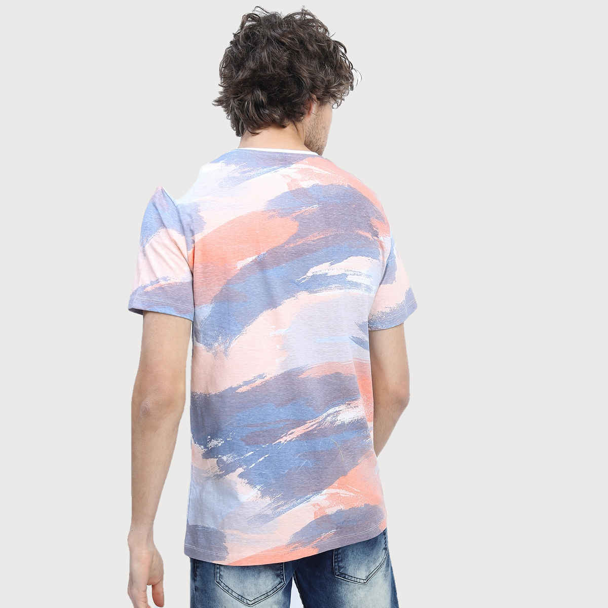 Locomotive Men's Round Neck Short Sleeve Slim Fit Printed T-shirt | Multicolour - S