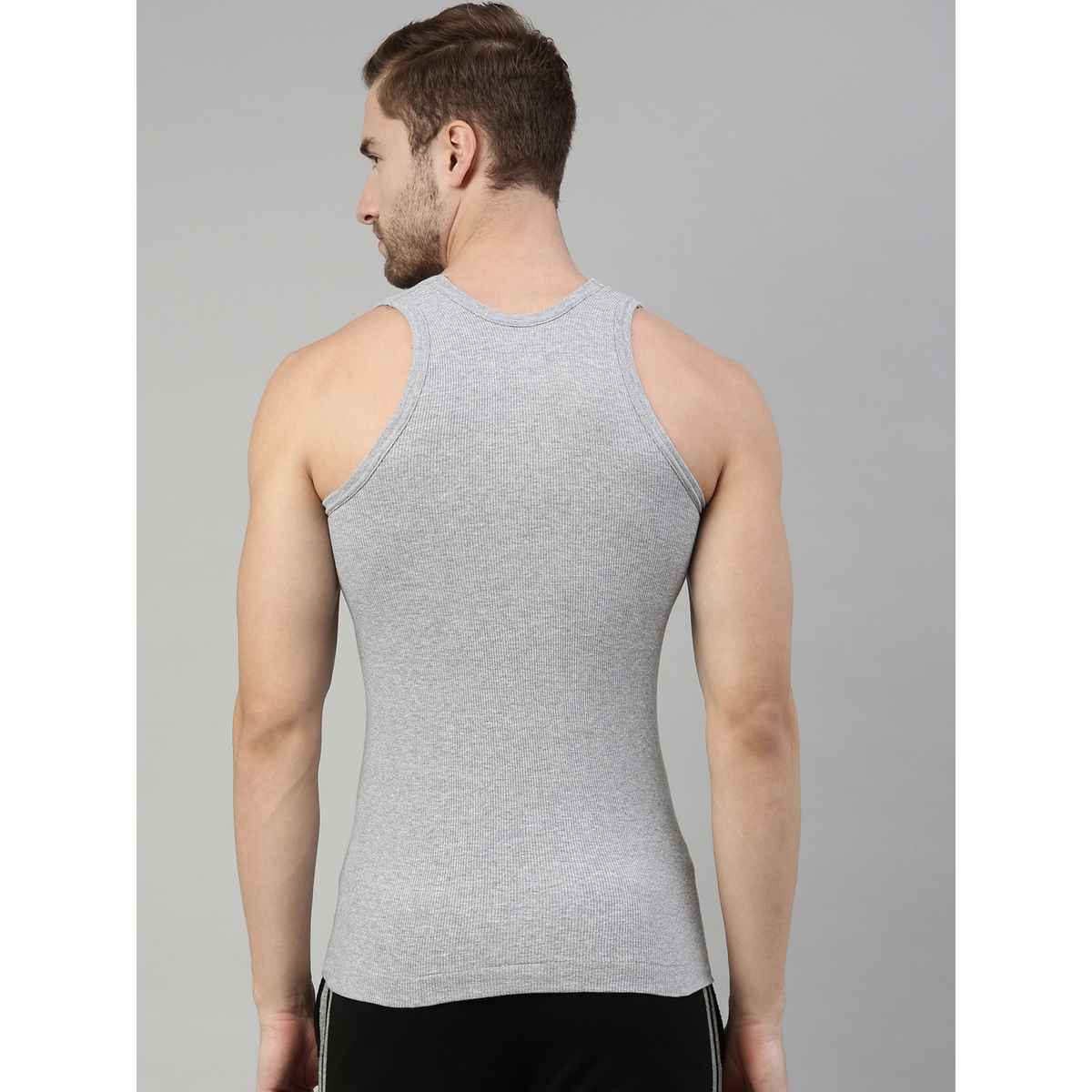 Dixcy Scott Men's Solid 100% Combed Cotton Round Neck Sleeveless Vest | Grey - L