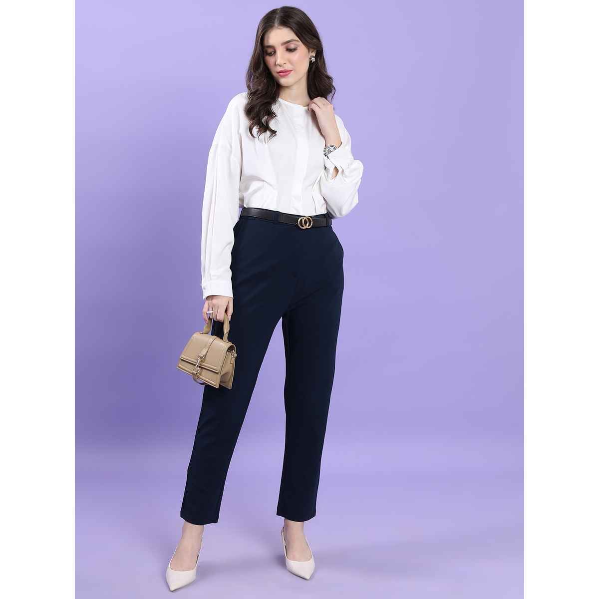 Tokyo Talkies Women's High Rise Slim Fit Trouser | Blue - 34