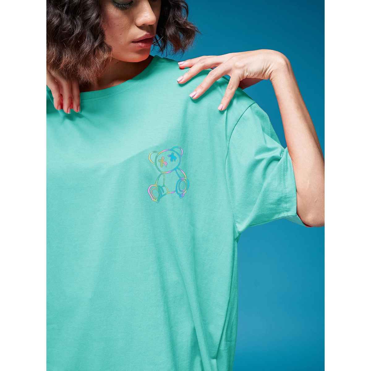 Smartees Womens Oversize Printed T-shirt | WW - 2042 | Sea Green - L