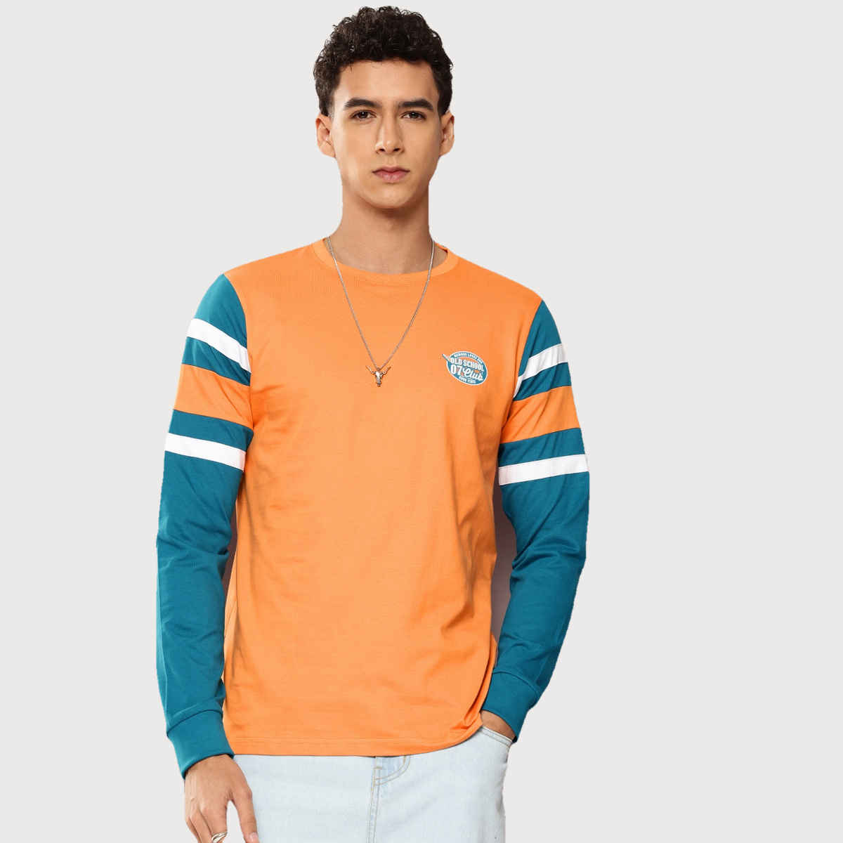 Dillinger Men's Pure Cotton Long Sleeves Casual T-shirt | Orange - M