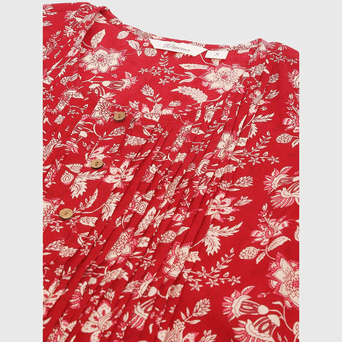 Divena Women s Red Floral Printed Cotton Peplum Tunic DK0966 | XL