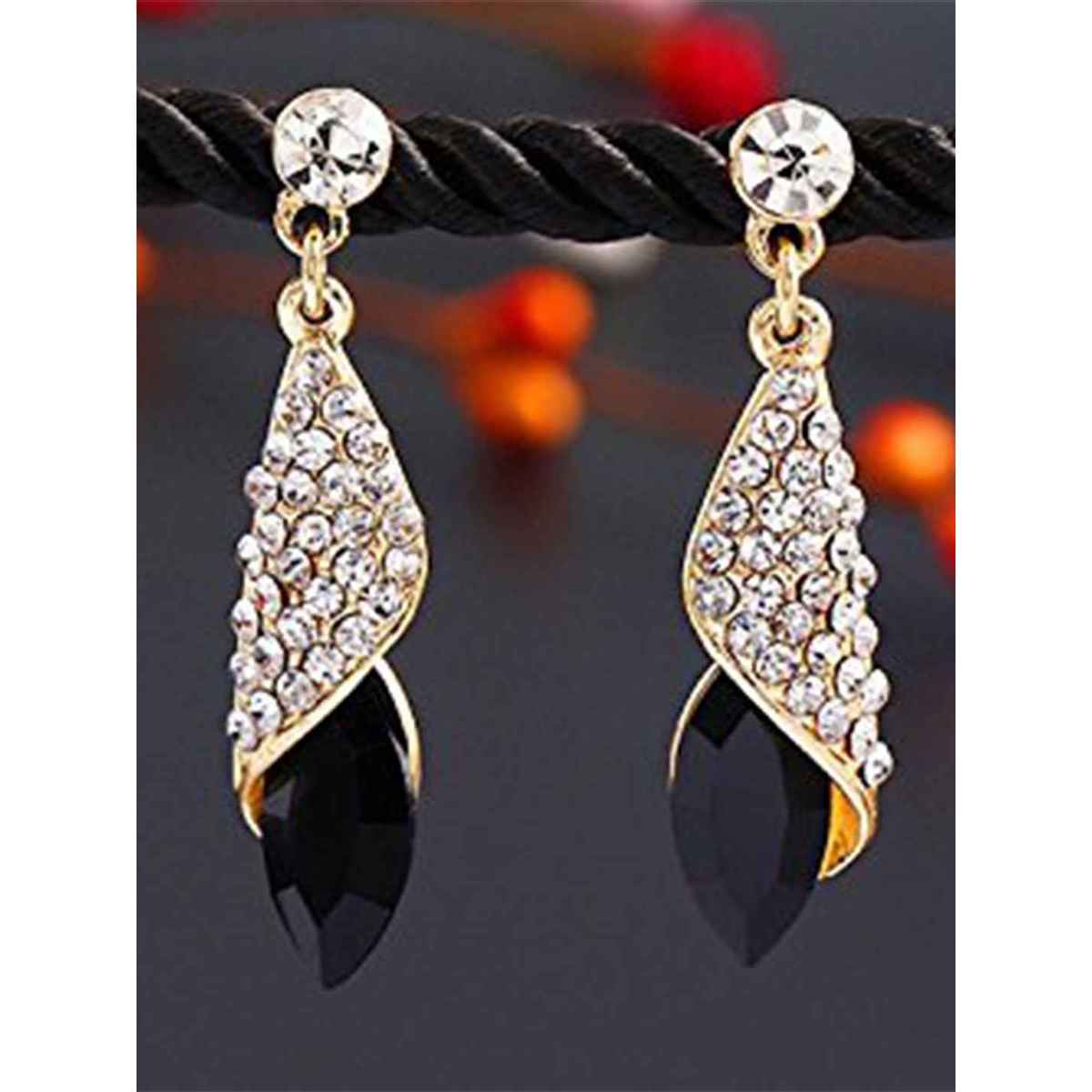 Youbella Jewellery Crystal Drop Earrings For Girls And Women (Golden Black)(Ybear - 32066)