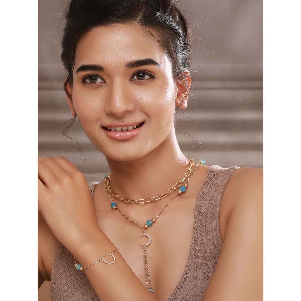 Aatmana Gold-plated Stone Studded & Beaded Jewellery Set | Wj-js24-nl0064