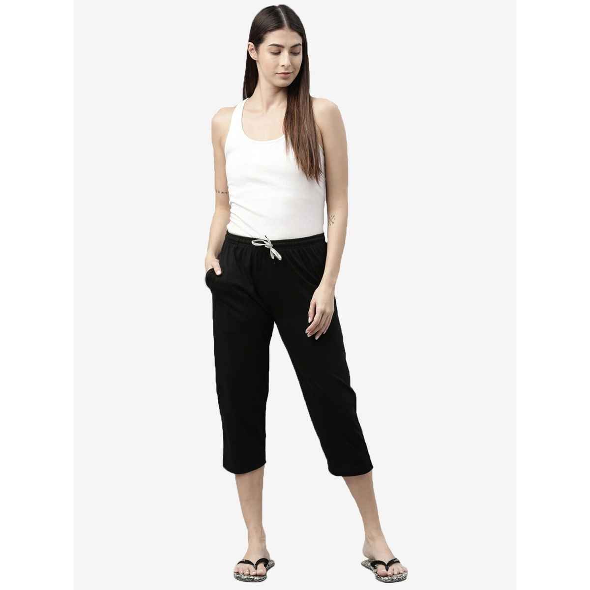 Kryptic Women's Pure Cotton Solid Capri | Black - L