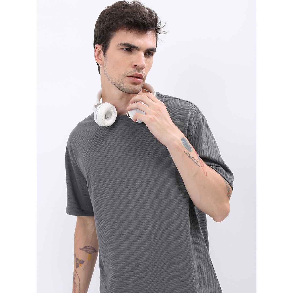 HIGHLANDER Men's Popcorn Structured Oversized T-shirt | Grey - L