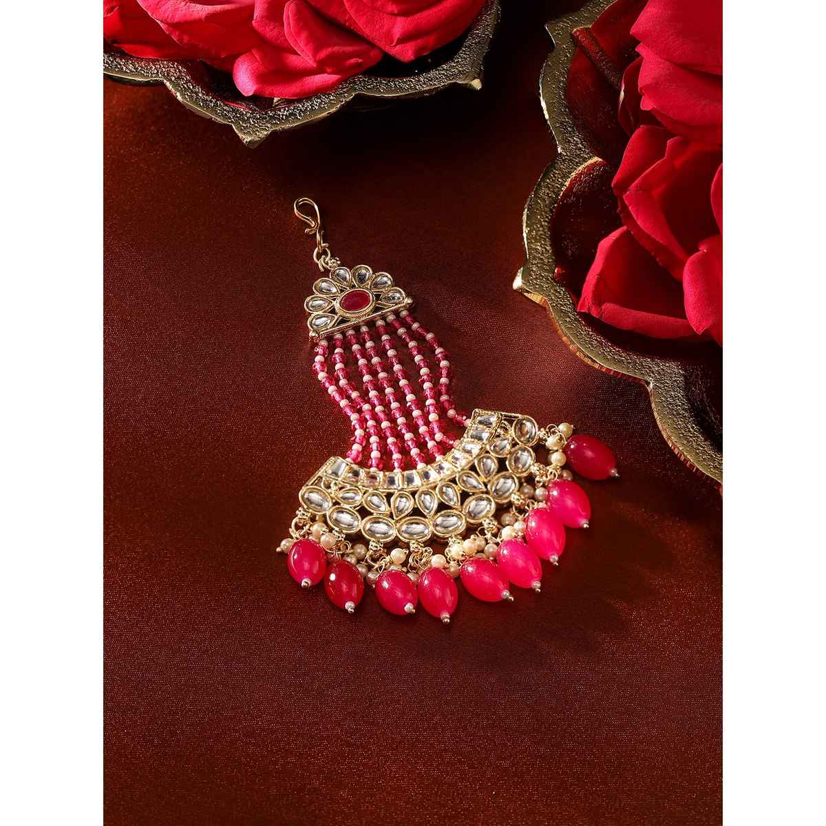 Priyaasi Gold-Plated Kundan Studded Jhumar-Passa Head Jewellery