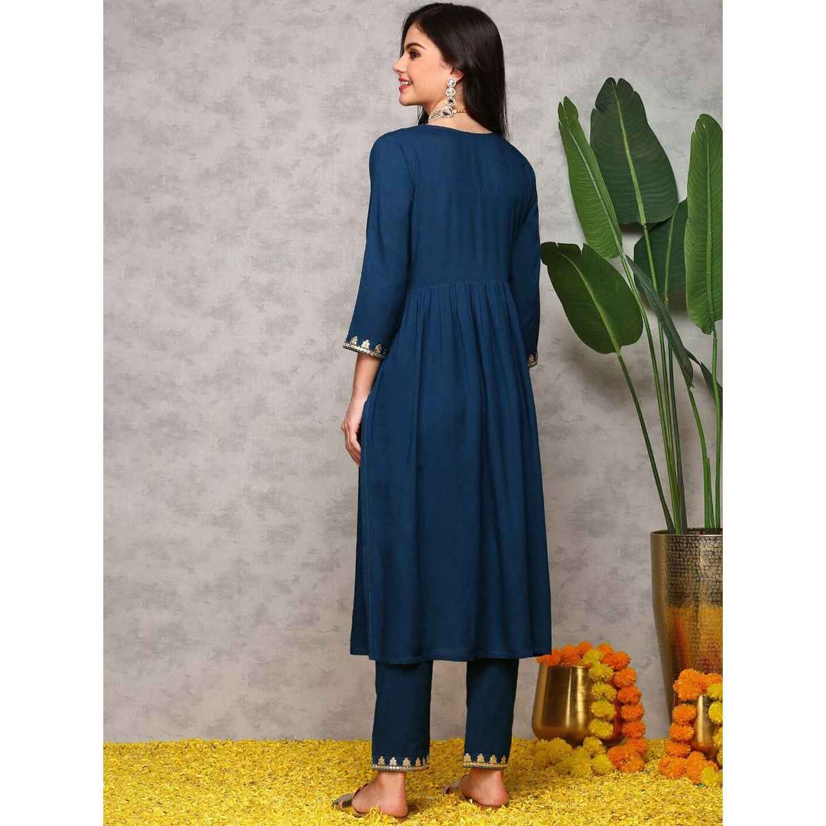 Ishin Women Kurta with Bottom Set | INWKTS24077 | Teal - XL