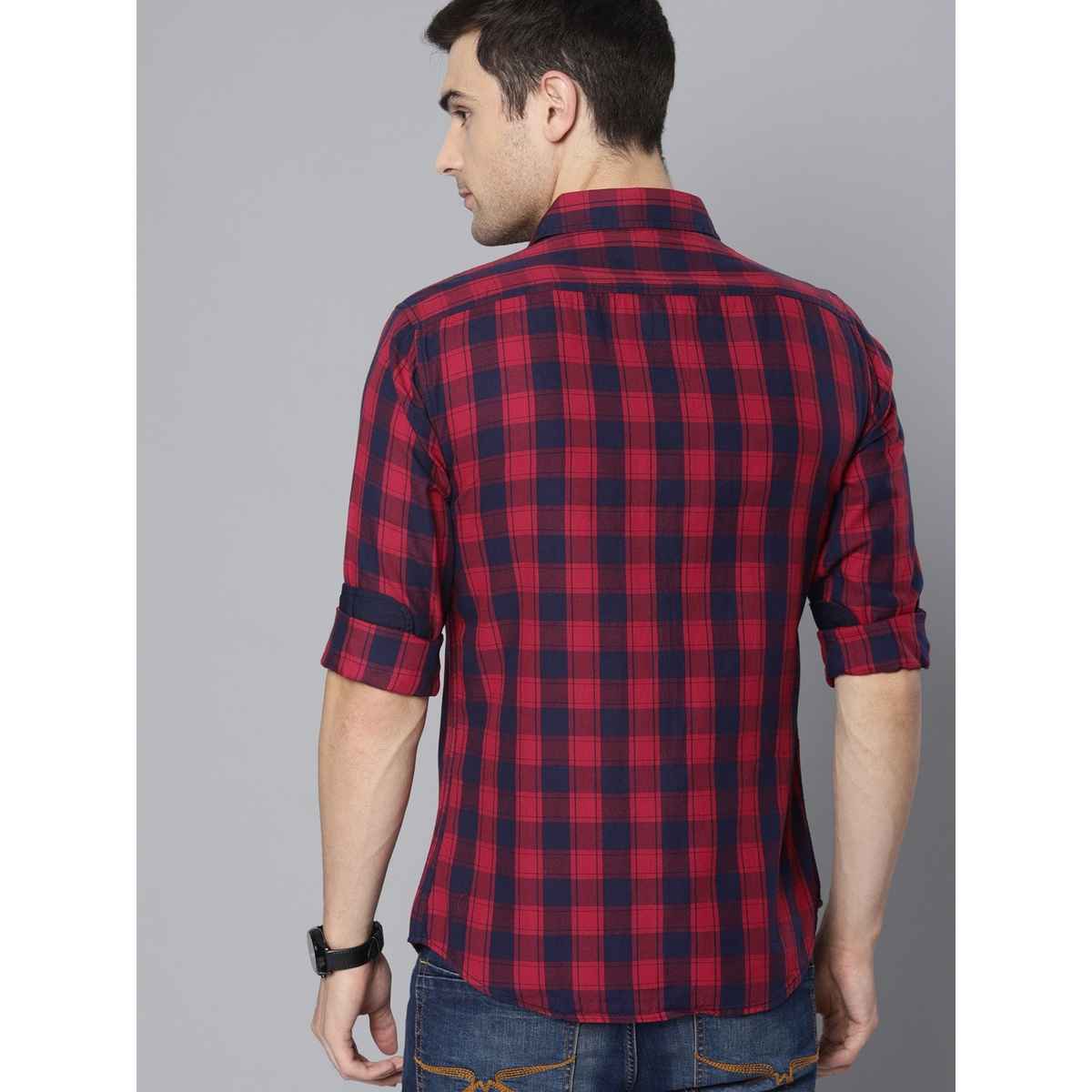 Dennis Lingo Men's Checkered Slim Fit Casual Shirt | Red | S