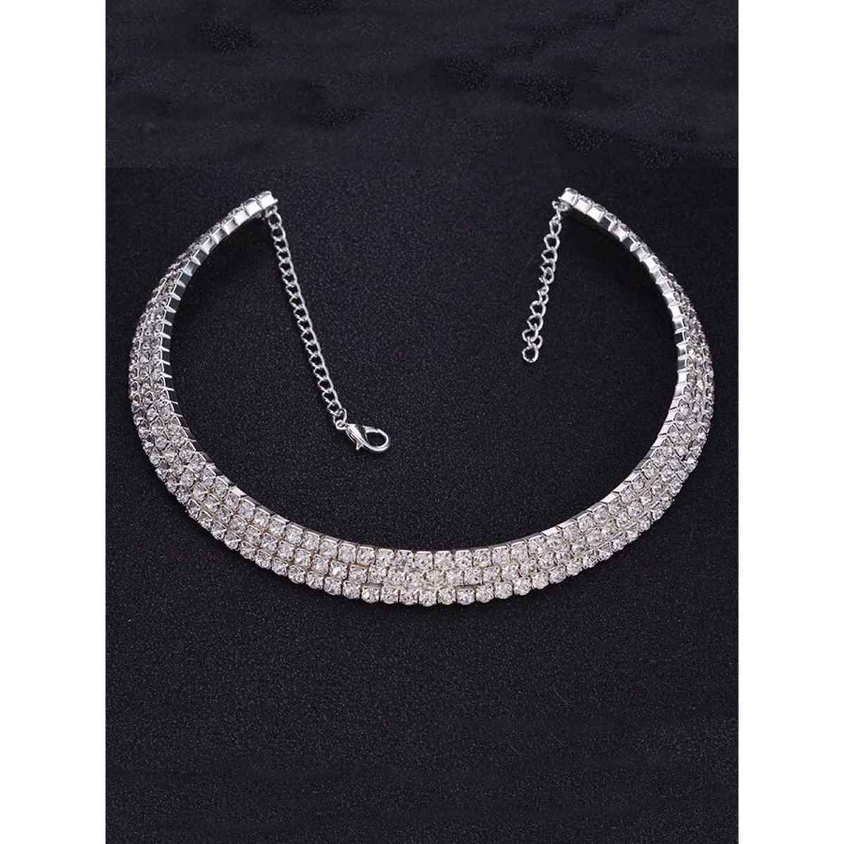 Youbella Traditional Jewellery Silver Plated Choker Necklace For Women (White)(Ybnk - 5501)