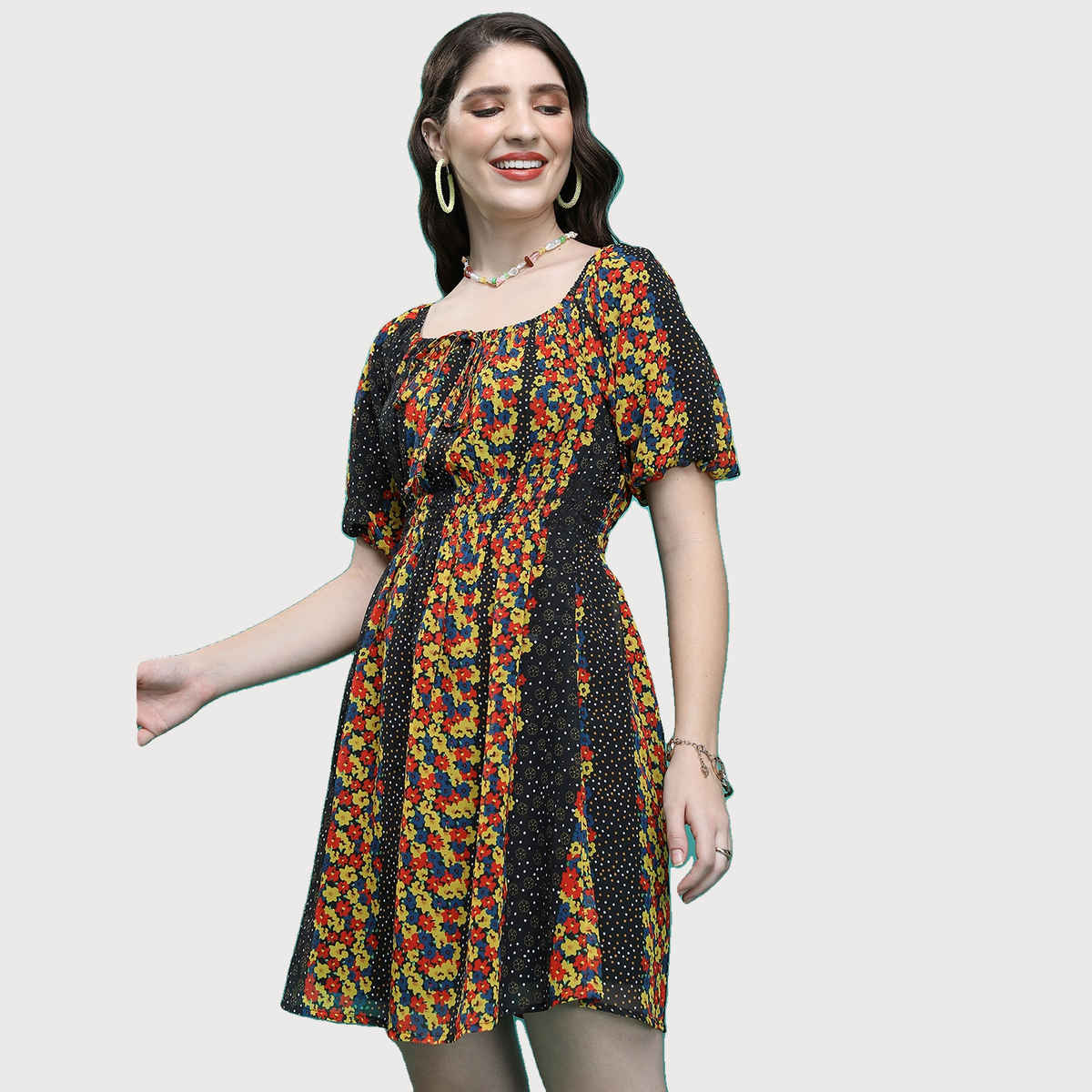 Ketch Women's Floral Printed Fit & Flare Dress | Multicolor - L