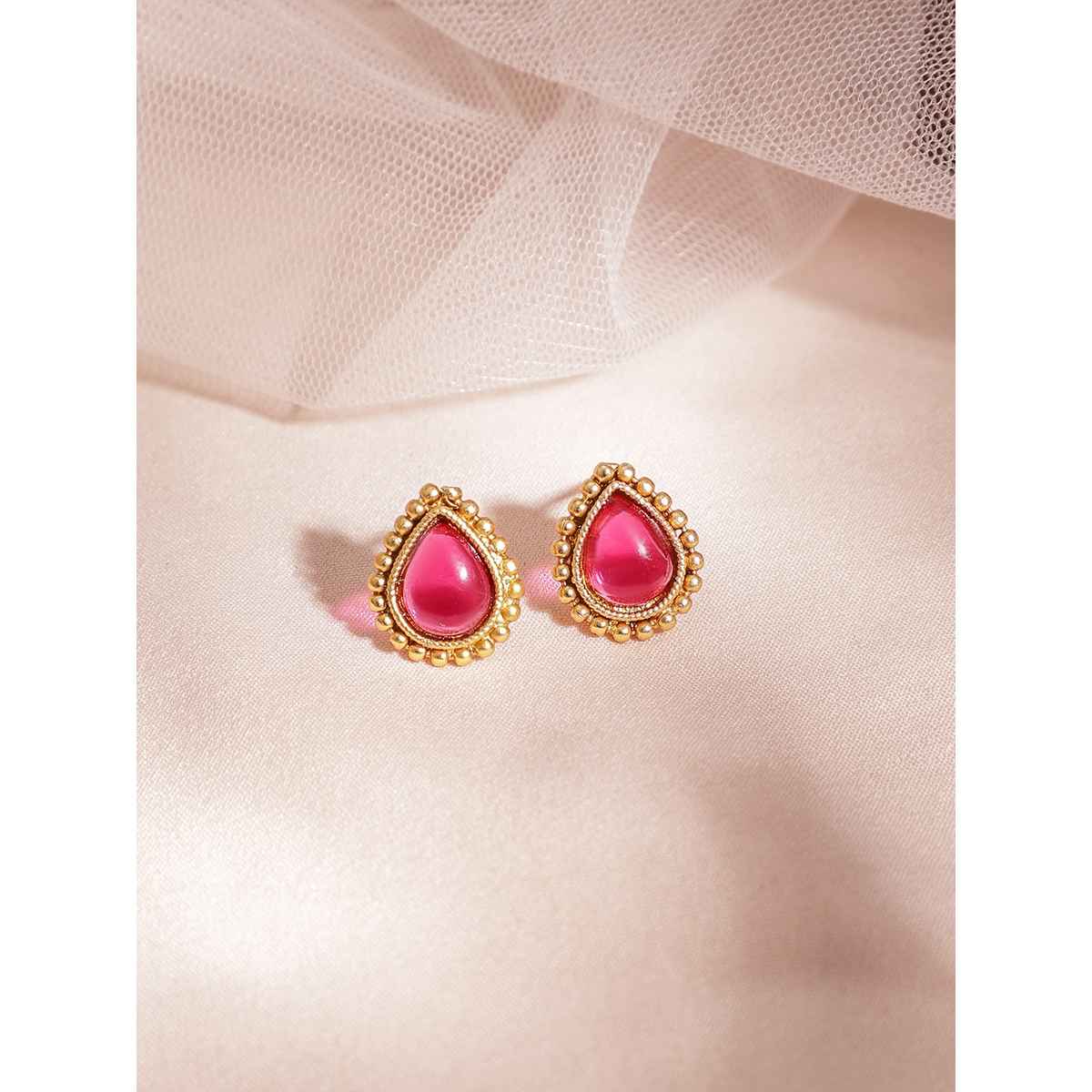 Rubans 22KT Gold Plated Ruby Stone Studded Gold Tone Traditional Temple Jewellery Set