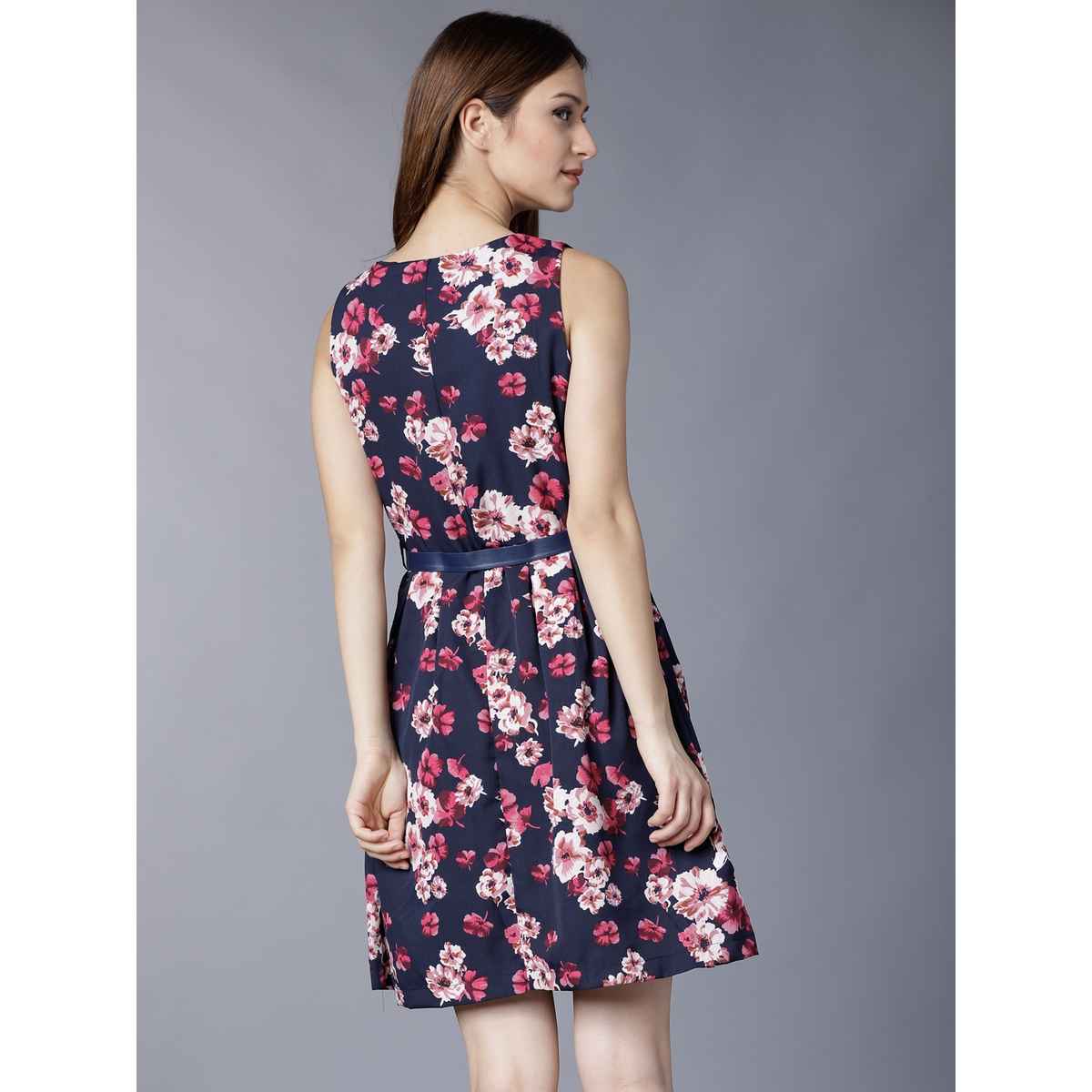 Tokyo Talkies Women's Floral Printed Fit And Flare Dress | Blue - M
