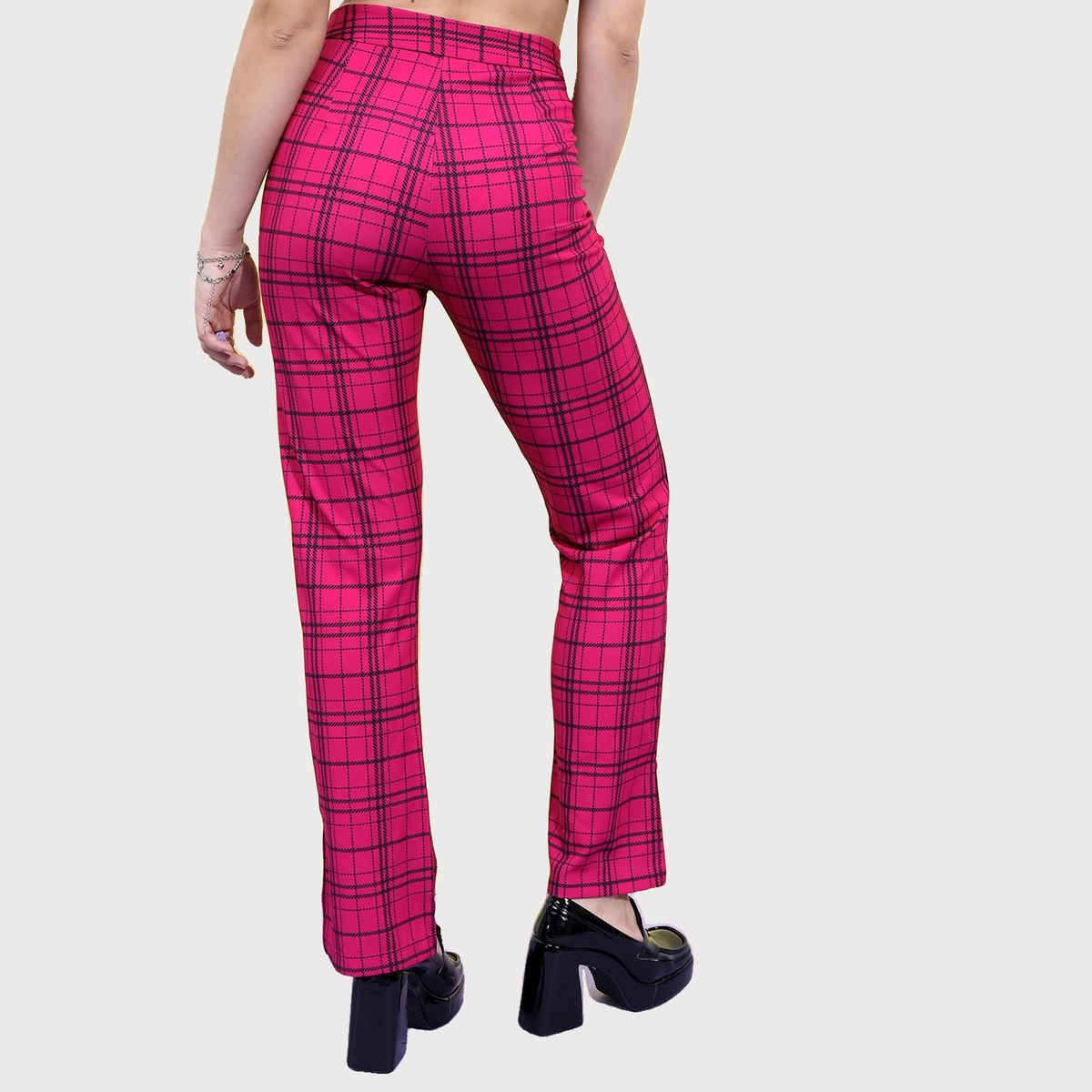 Ketch Women's Checked Split Hem Regular Trousers | Multicolor - 32
