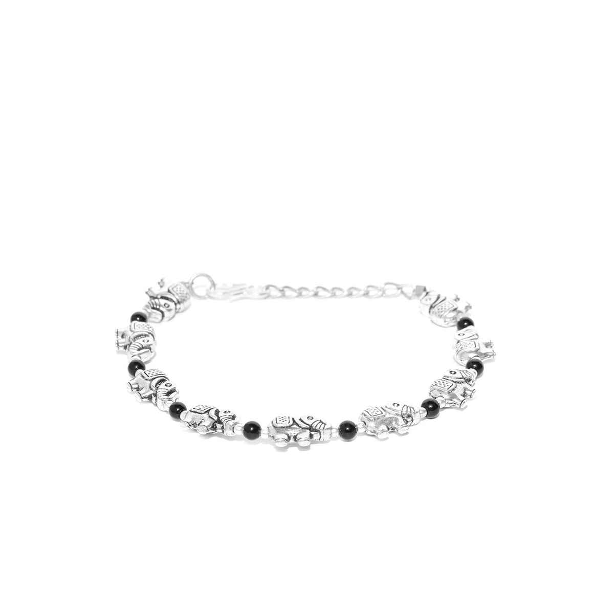 Priyaasi Antique Oxidised Silver-Toned Elephant Inspired Adjustable Chain Bracelet
