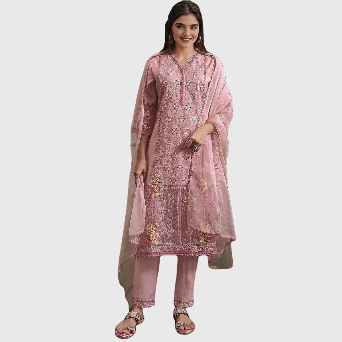 Ishin Women Kurta Set with Dupatta | INWSDAW24531 | Peach Viscose - S