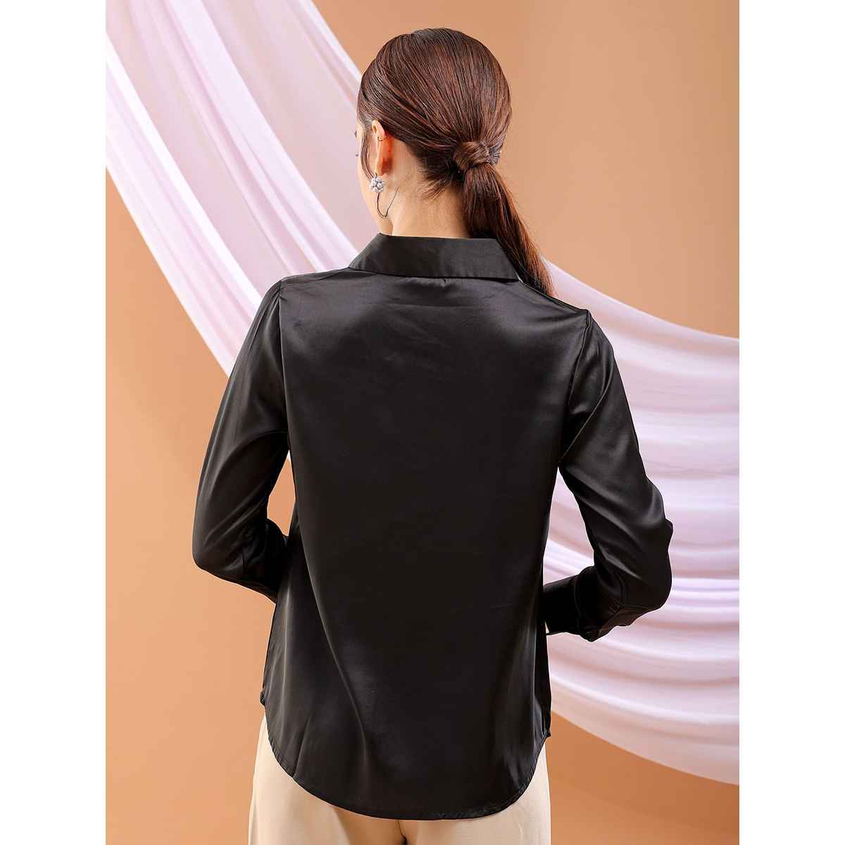 Freehand Women | Slim Solid Casual Regular Shirt | Black | L