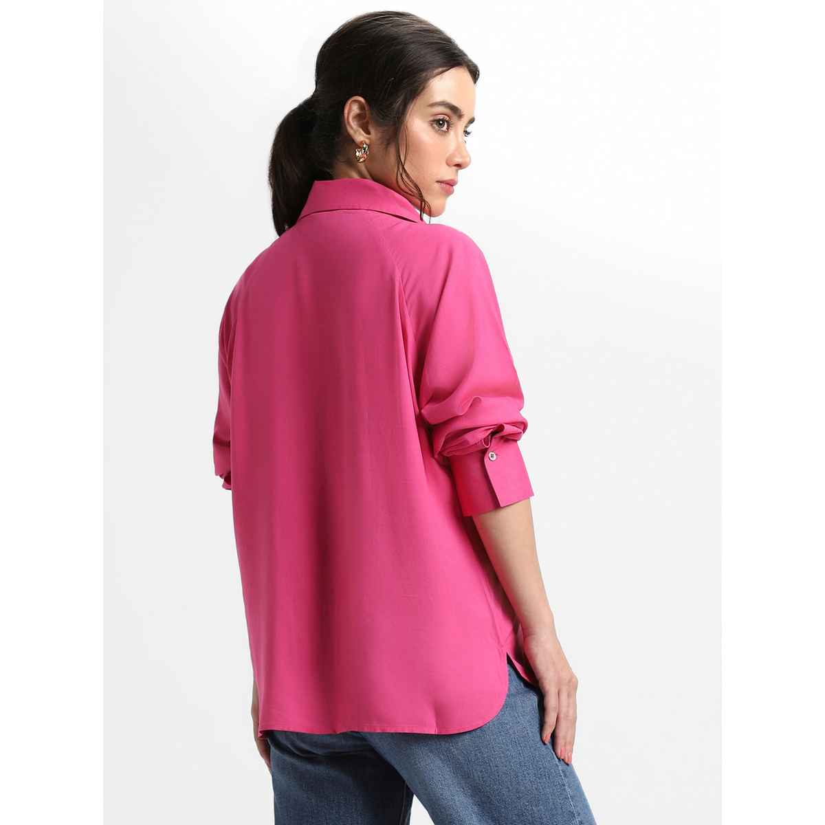DL Women's Spread Collar Casual Shirt | DLWSHW23003 | Pink - S