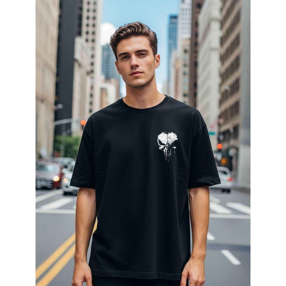BENNY BROOKS Men's Round Neck half sleeve Oversized T-shirt |AA(ARN)BLACK120 | Black - M
