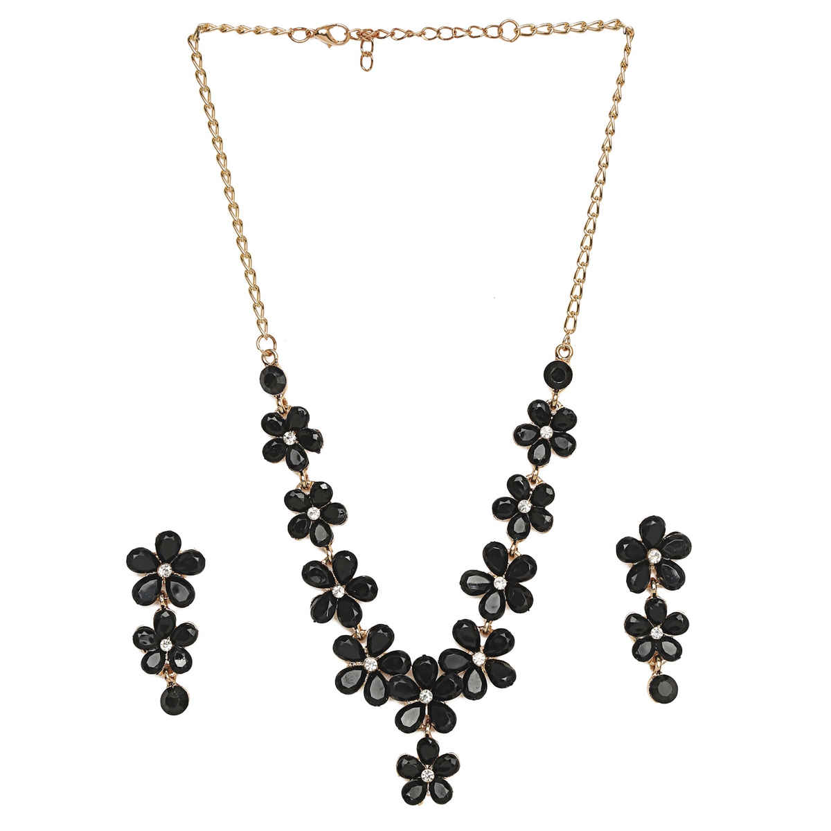 Youbella Crystal Necklace Jewellery Set With Earrings For Girls/Women (Black)(Ybnk - 5766)